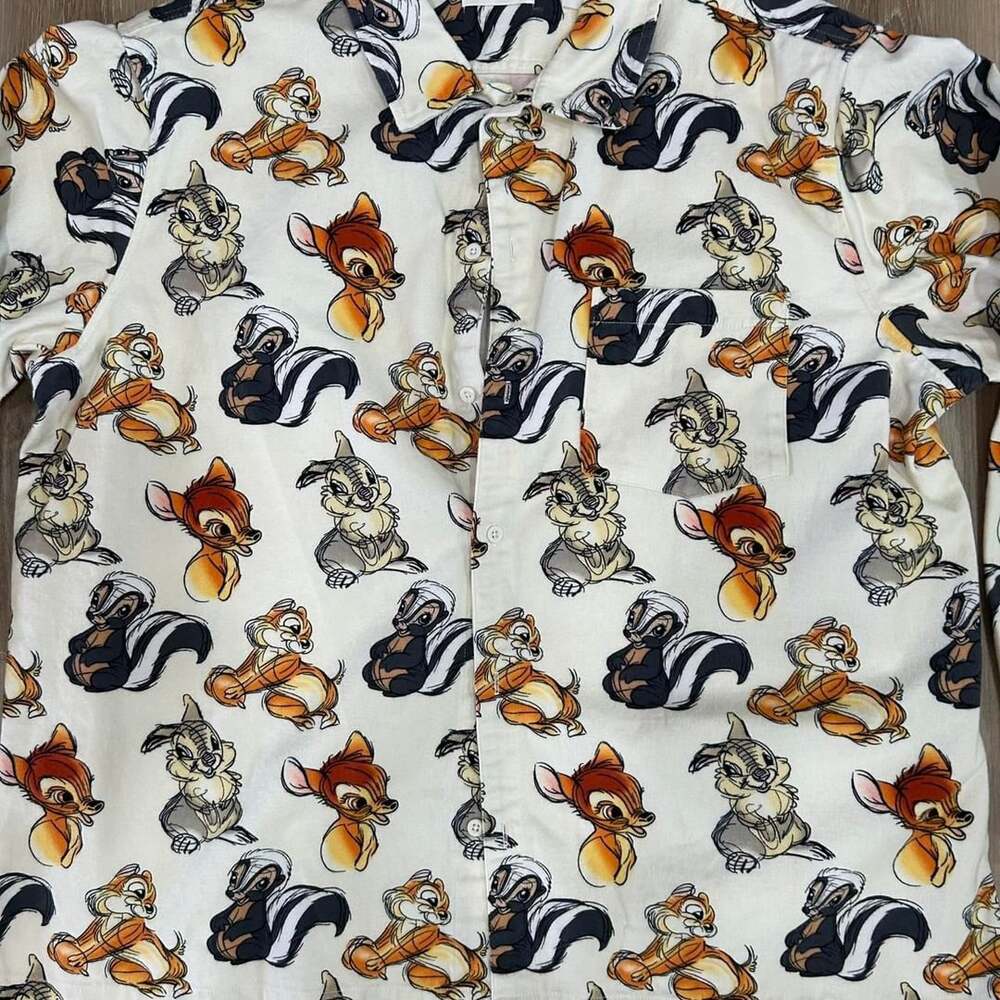 Disney Bambi Thumper Button Up Shirt Size US/AU XL Off White All Over - Picture 4 of 7